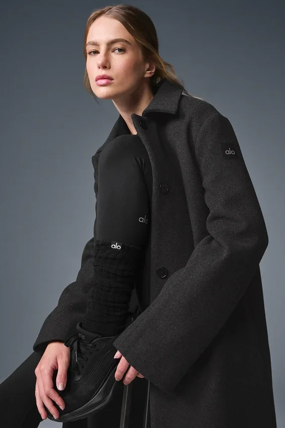 Langer „Wool Metro“-Mantel – Dunkelgrau meliert