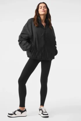 Latitude Leichte Pulloverjacke mit halbem Reißverschluss – Schwarz