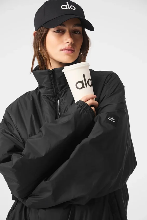 Latitude Leichte Pulloverjacke mit halbem Reißverschluss – Schwarz