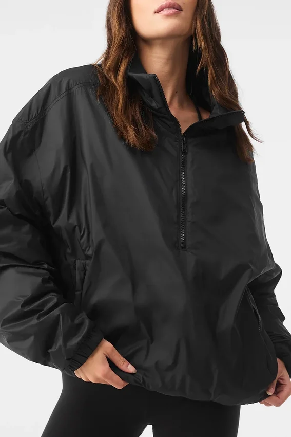Latitude Leichte Pulloverjacke mit halbem Reißverschluss – Schwarz