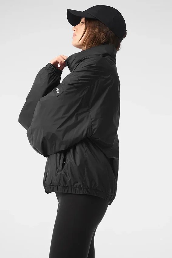 Latitude Leichte Pulloverjacke mit halbem Reißverschluss – Schwarz
