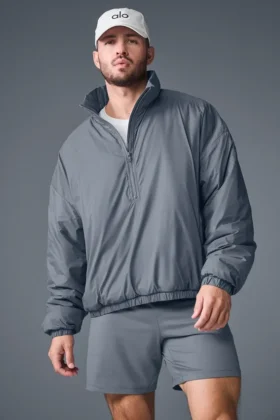 Latitude Leichte Pulloverjacke mit halbem Reißverschluss – Stahlgrau