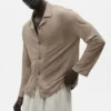 Leinen-Jersey-Hemd „Coastal“ mit Langarmshirts und Knopfleiste – Gravel