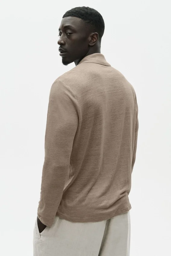 Leinen-Jersey-Hemd „Coastal“ mit Langarmshirts und Knopfleiste – Gravel