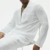 Leinen-Jersey-Hemd „Coastal“ mit Langarmshirts und Knopfleiste – Weiß