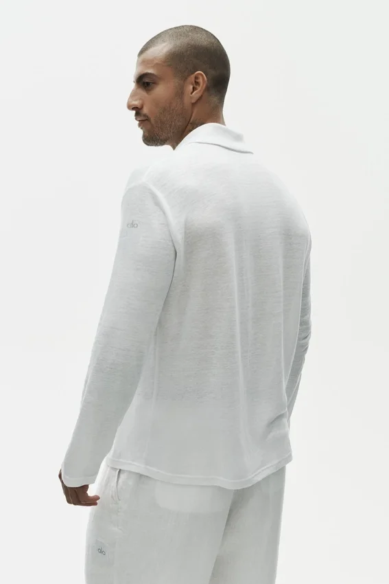 Leinen-Jersey-Hemd „Coastal“ mit Langarmshirts und Knopfleiste – Weiß