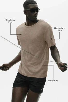 Leinen-Jersey-Kurzarmshirt im Küstenstil – Gravel