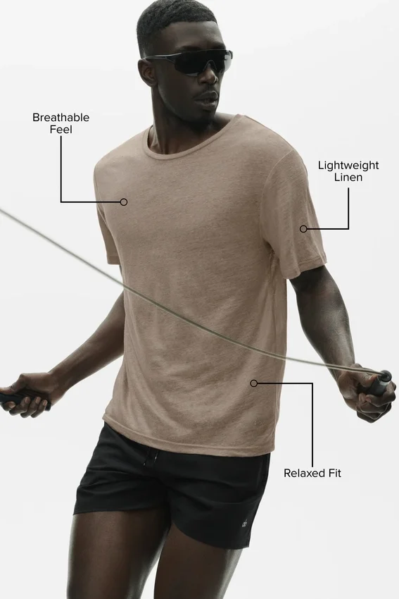 Leinen-Jersey-Kurzarmshirt im Küstenstil – Gravel