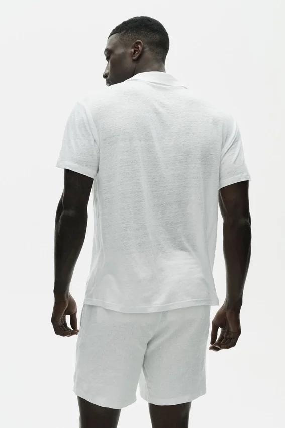 Leinen-Jersey-Polohemd „Coastal“ mit Kurzarmshirts – Weiß