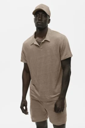 Leinen-Jersey-Polohemd mit Kurzarmshirts im Küstenstil – Gravel