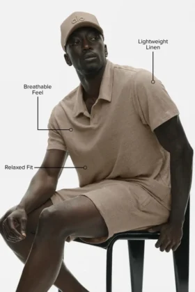 Leinen-Jersey-Polohemd mit Kurzarmshirts im Küstenstil – Gravel