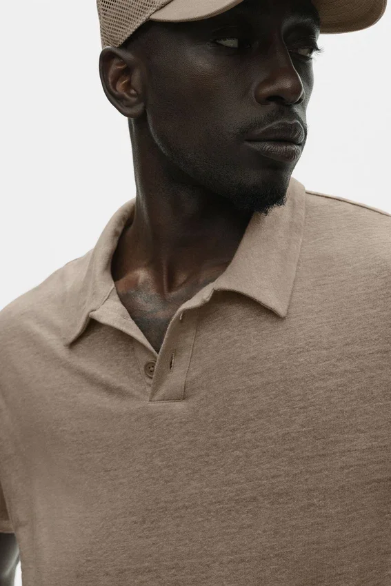 Leinen-Jersey-Polohemd mit Kurzarmshirts im Küstenstil – Gravel