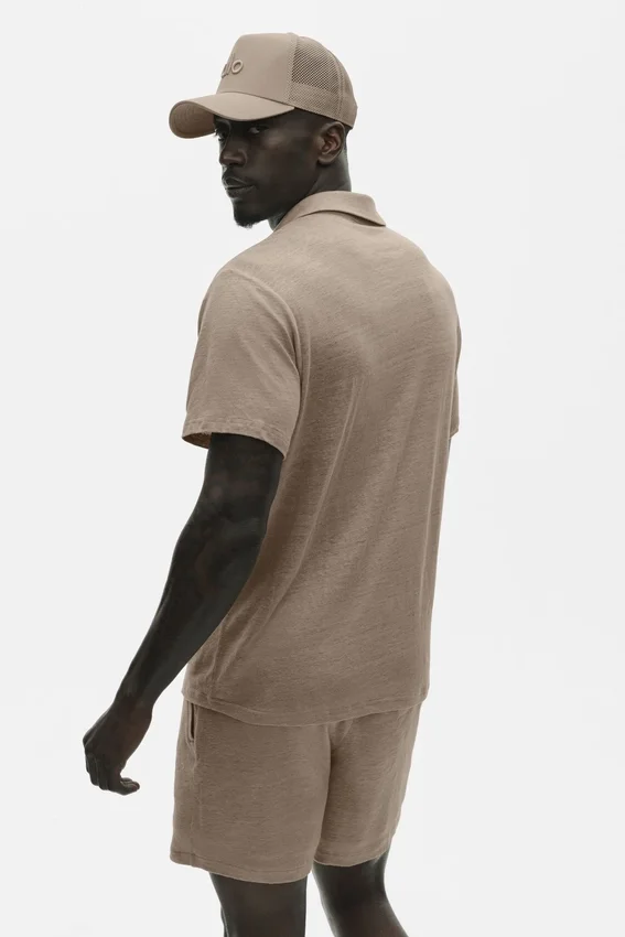 Leinen-Jersey-Polohemd mit Kurzarmshirts im Küstenstil – Gravel