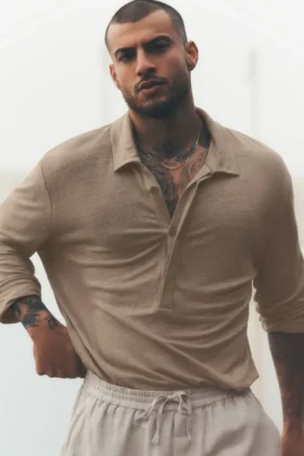 Leinen-Jersey-Pullover „Coastal“ mit Langarmshirts – Gravel