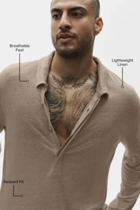 Leinen-Jersey-Pullover „Coastal“ mit Langarmshirts – Gravel