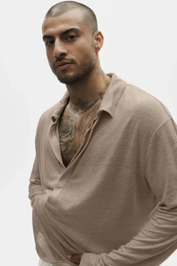 Leinen-Jersey-Pullover „Coastal“ mit Langarmshirts – Gravel