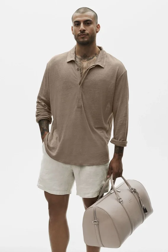 Leinen-Jersey-Pullover „Coastal“ mit Langarmshirts – Gravel
