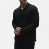 Leinen-Jersey-Pullover „Coastal“ mit Langarmshirts – Schwarz