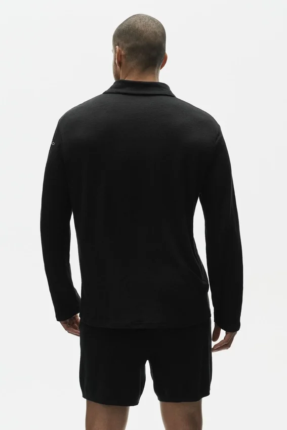 Leinen-Jersey-Pullover „Coastal“ mit Langarmshirts – Schwarz