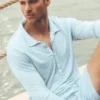 Leinen-Jersey-Pullover „Coastal“ mit Langarmshirts – Seaside Blue