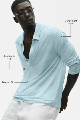 Leinen-Jersey-Pullover „Coastal“ mit Langarmshirts – Seaside Blue