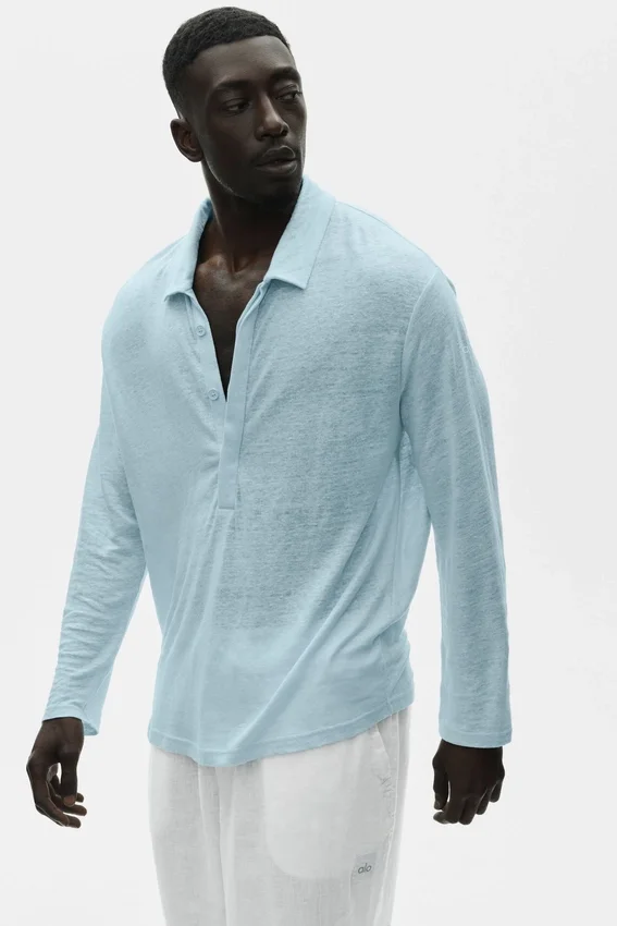 Leinen-Jersey-Pullover „Coastal“ mit Langarmshirts – Seaside Blue