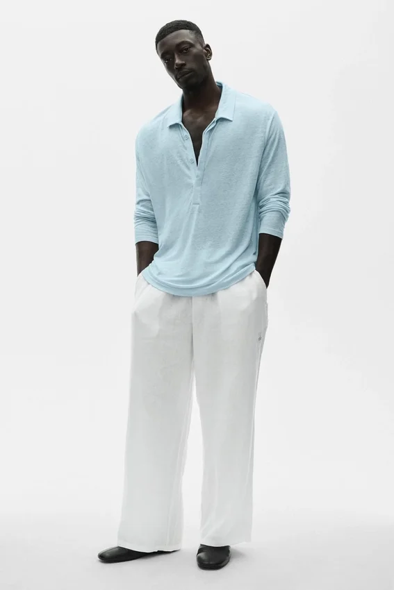 Leinen-Jersey-Pullover „Coastal“ mit Langarmshirts – Seaside Blue