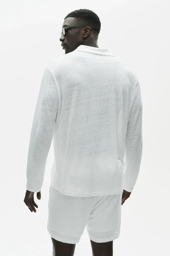 Leinen-Jersey-Pullover „Coastal“ mit Langarmshirts – Weiß
