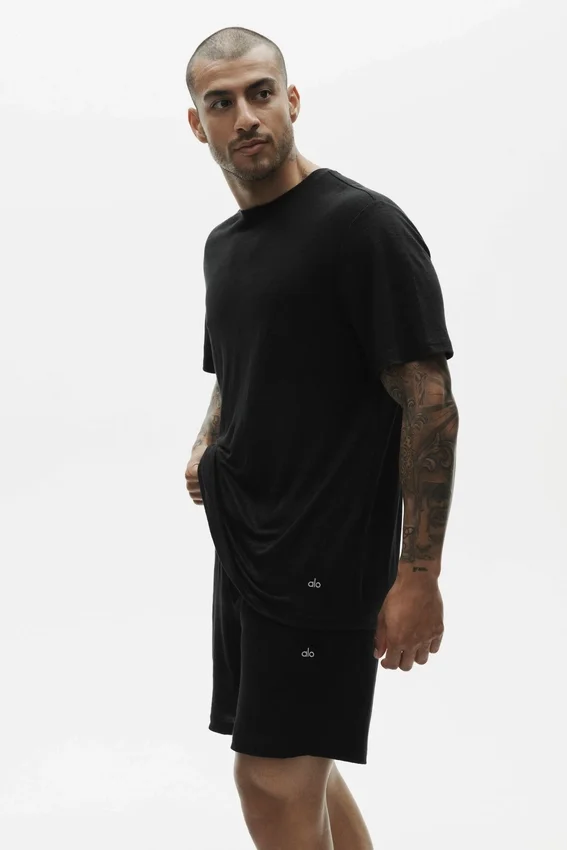 Leinen-Jersey-T-Shirt „Coastal“ mit Kurzarmshirts – Schwarz