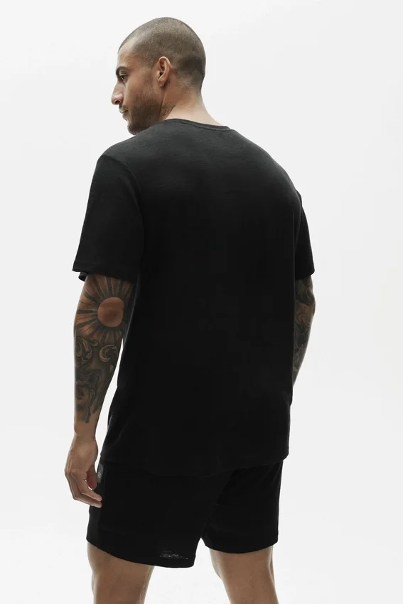 Leinen-Jersey-T-Shirt „Coastal“ mit Kurzarmshirts – Schwarz