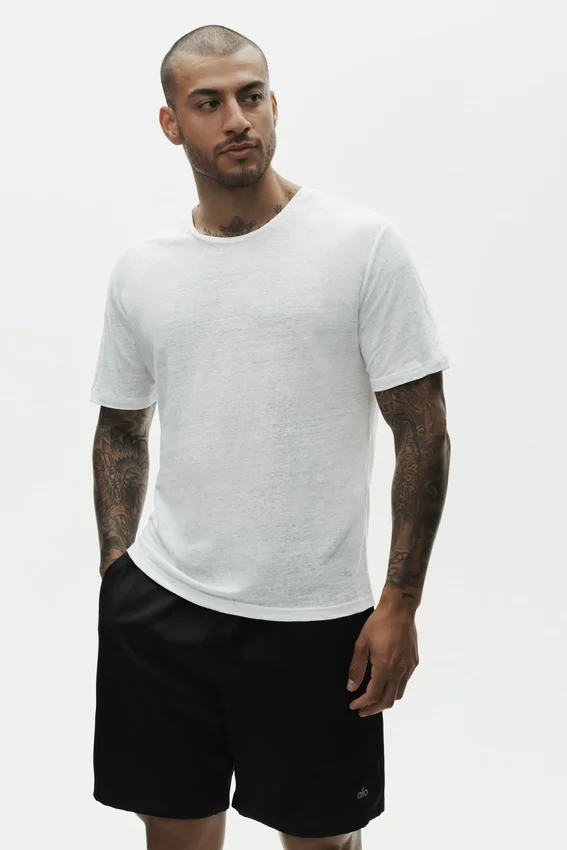 Leinen-Jersey-T-Shirt „Coastal“ mit Kurzarmshirts – Weiß