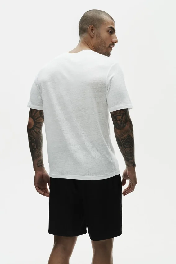 Leinen-Jersey-T-Shirt „Coastal“ mit Kurzarmshirts – Weiß