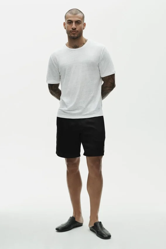 Leinen-Jersey-T-Shirt „Coastal“ mit Kurzarmshirts – Weiß