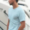 Leinen-Jersey-T-Shirt mit Kurzarmshirts im Küstenstil – Seaside Blue