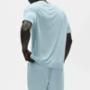 Leinen-Jersey-T-Shirt mit Kurzarmshirts im Küstenstil – Seaside Blue