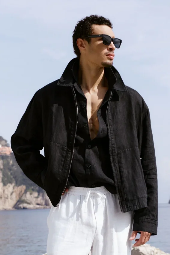 Linen Days Full-Zip-Jacke – Schwarz