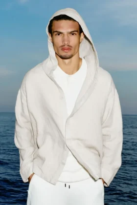 Linen Days Hoodie mit Knopfleiste – Bone