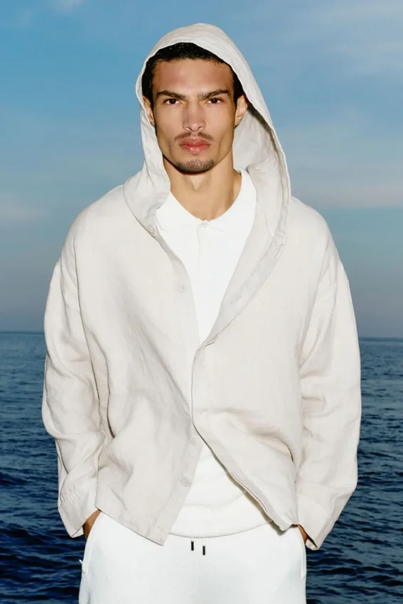 Linen Days Hoodie mit Knopfleiste – Bone