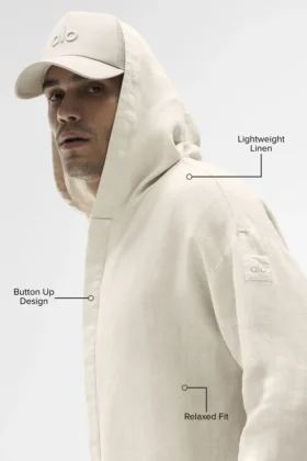 Linen Days Hoodie mit Knopfleiste – Bone
