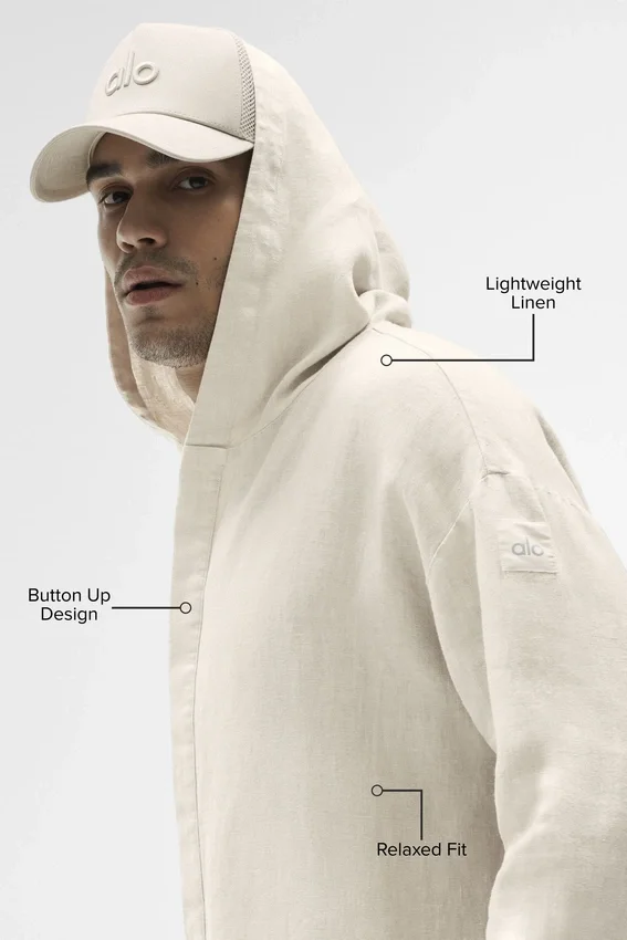Linen Days Hoodie mit Knopfleiste – Bone