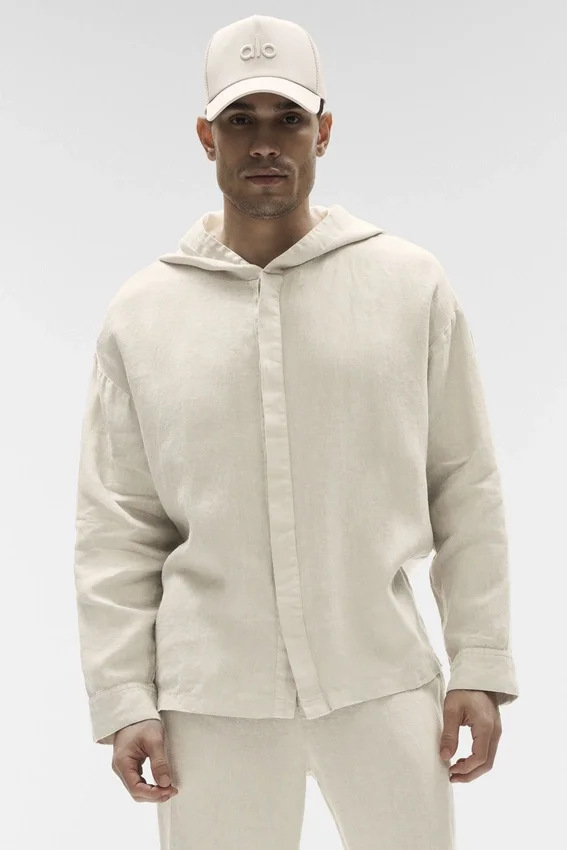 Linen Days Hoodie mit Knopfleiste – Bone