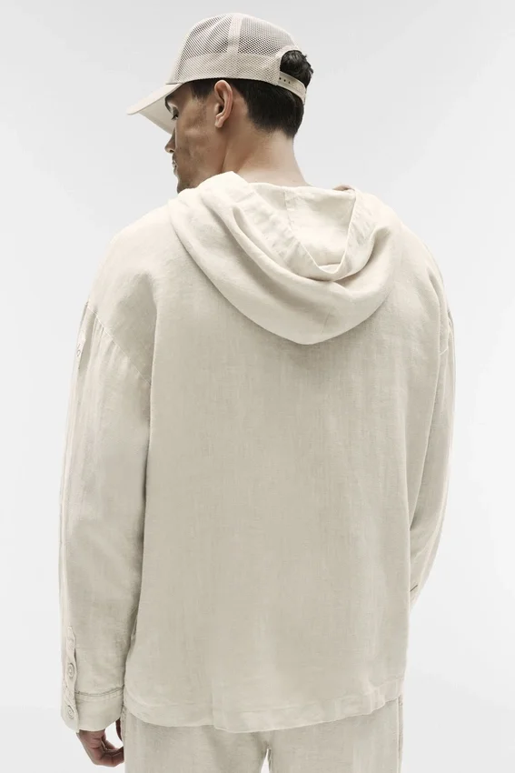 Linen Days Hoodie mit Knopfleiste – Bone
