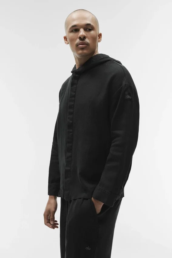 Linen Days Hoodie mit Knopfleiste – Schwarz