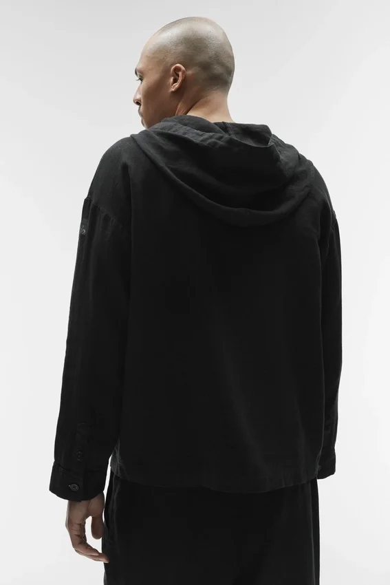 Linen Days Hoodie mit Knopfleiste – Schwarz