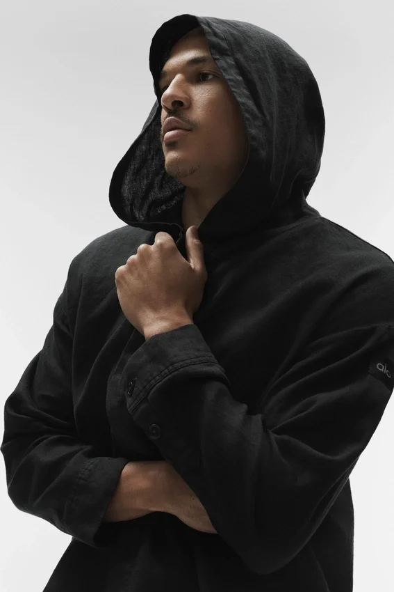Linen Days Hoodie mit Knopfleiste – Schwarz