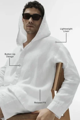 Linen Days Hoodie mit Knopfleiste – Weiß