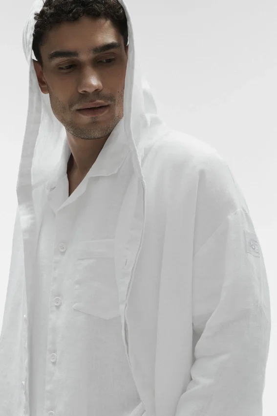 Linen Days Hoodie mit Knopfleiste – Weiß