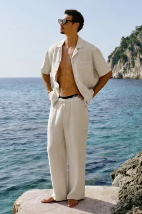 Linen Days Hose mit geradem Bein – Bone
