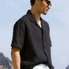 Linen Days Kurzarmshirt mit Knöpfen – Schwarz