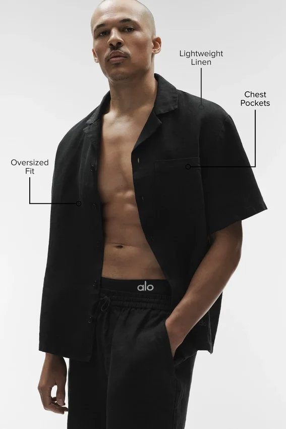 Linen Days Kurzarmshirt mit Knöpfen – Schwarz